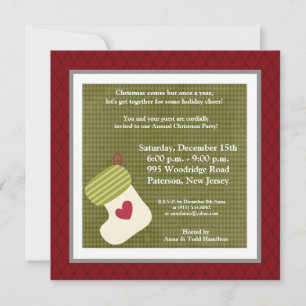 5x5 Green / White Christmas Stocking Invitation