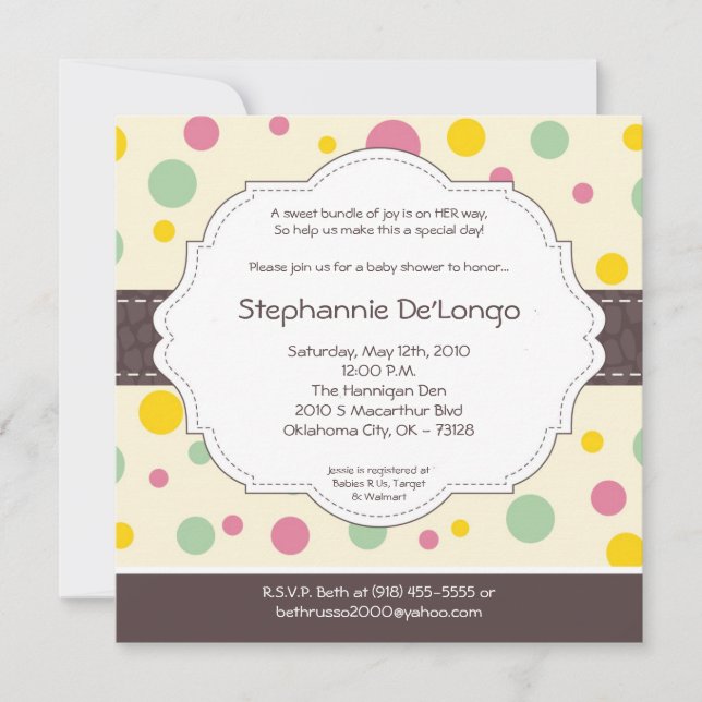 5x5 Invitation Baby shower Poke Poke Rose Polkadot (Devant)