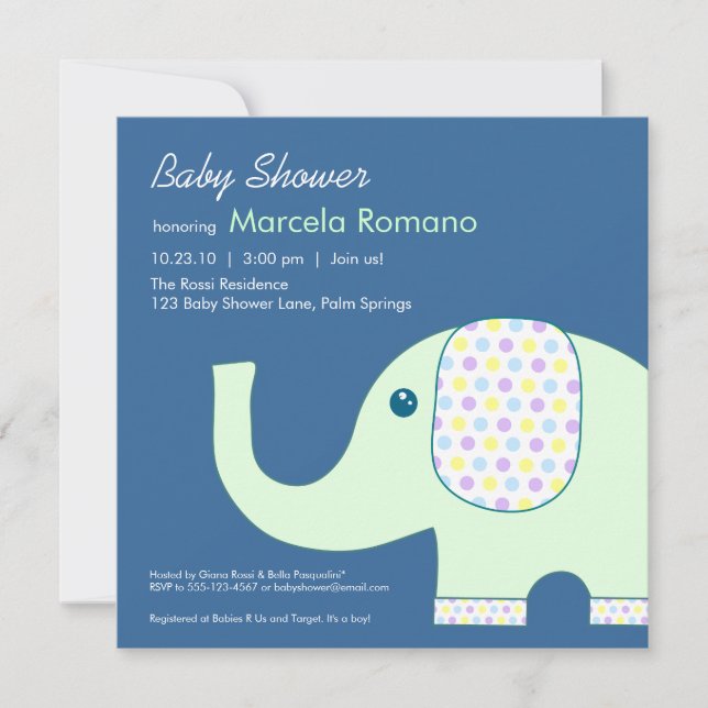 5x5 Invitations de douches pour bébés éléphants (Devant)