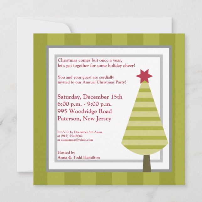 5x5 Olive Green Striped Tree Invitation (Devant)
