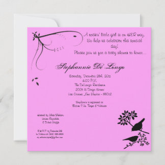 5x5 Pink Bird Baby Shower Invitation