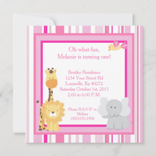5x5 Pink Jungle 1er Invitation d'anniversaire