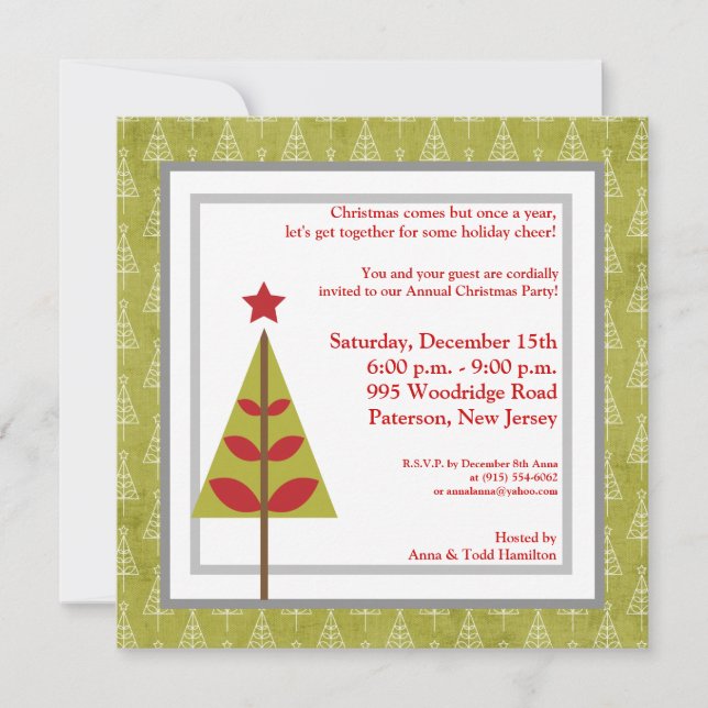 5x5 Red Star Christmas Tree Invitation (Front)
