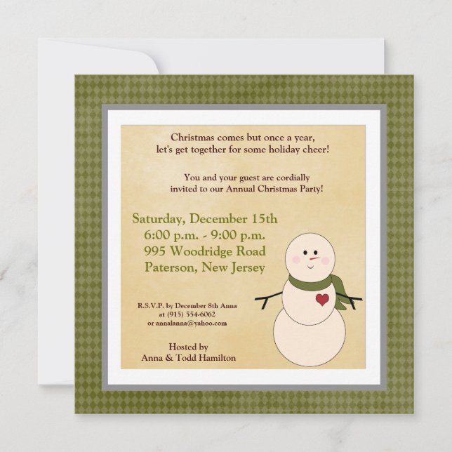 5x5 Rustic Snowman with Scarf Invitation (Front)