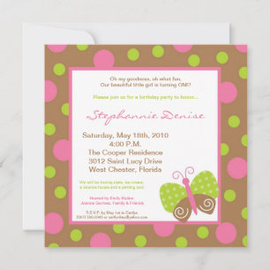 5x5 Spring Butterfly Polka Birthday Invitation
