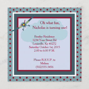 5x5 Wings Airplane 1st Birthday Invitation