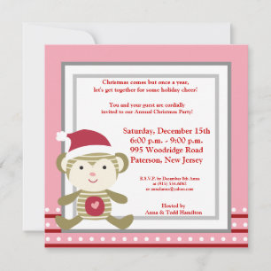 5x5 Winter Monkey in Santa Hat Invitation
