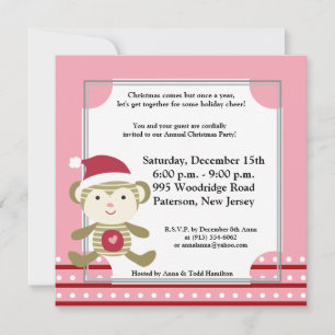 5x5 Winter Monkey in Santa Hat Invitation