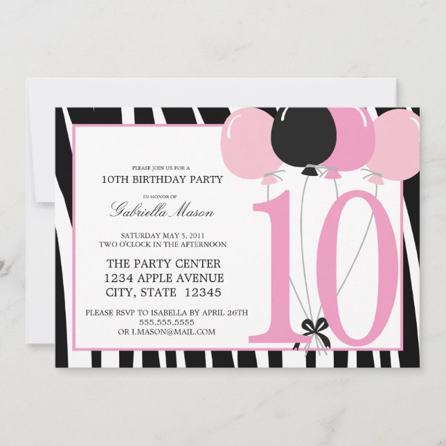 5x7 10e anniversaire Invitation de fête (Devant)