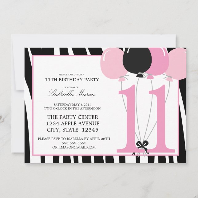 5x7 11e anniversaire Invitation de fête (Devant)