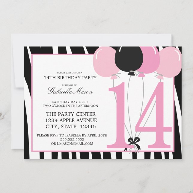 5x7 14e anniversaire Invitation de fête (Devant)