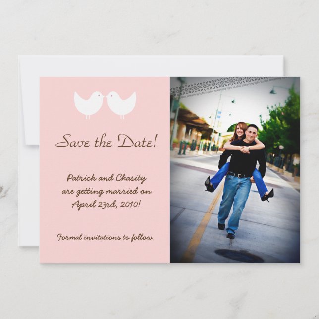 5x7 2 Love Birds Photo Save the Date Announcement (Front)