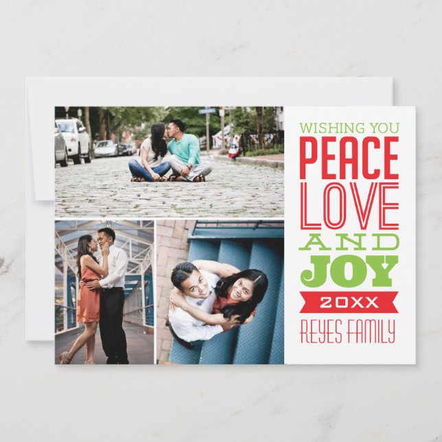 5x7 3 Carte photo photo Paix, Amour et Joie (Devant)