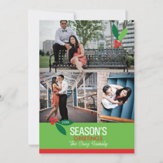 5x7 3 Photo Holly Design Flat Card