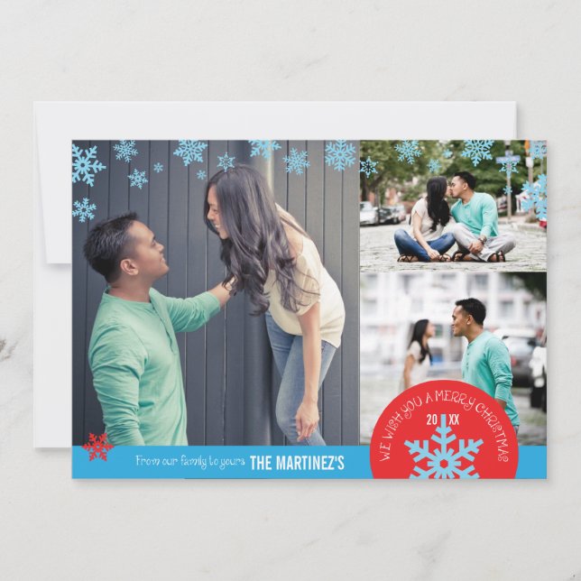 5x7 3 Photo Snowflake Photo Card (Front)