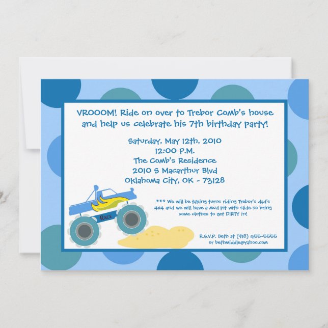 5x7 4x4 VTT Monster Truc Anniversaire Invitation (Devant)