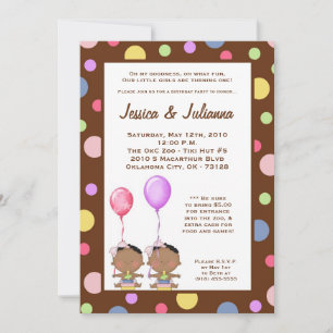 5x7 African American TWIN Birthday Part Invitation