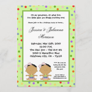 5x7 African American TWIN Birthday Part Invitation