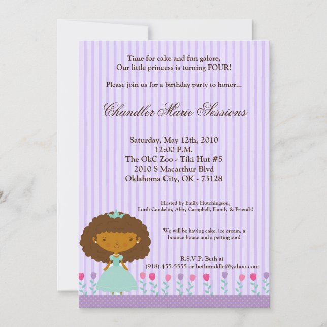 5x7 African Princess Gir Birthday Party Invitation (Front)