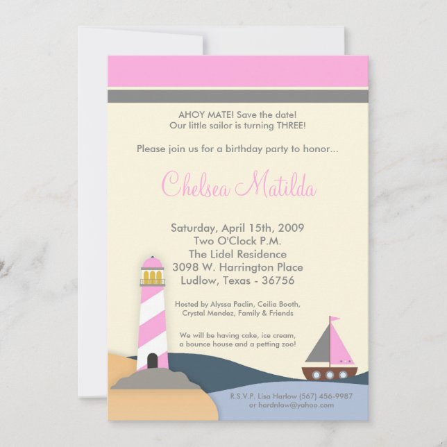 5x7 Ahoy Mate Sail Boat Birthday Party Invitation (Front)