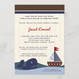 5x7 Ahoy Mate Sailboat Whal Birthday Invitation