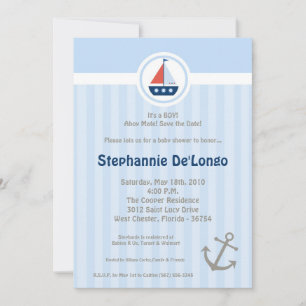 5x7 Ahoy Nautical Sail Baby shower Invitation