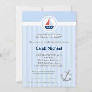 5x7 Ahoy Nautical Sail Boat Birthday Invitation