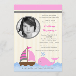 5x7 Ahoy Nautical Whale Boat Birthday Invitation
