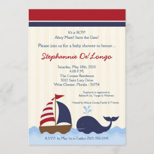 5x7 AhoyNautical Whale Baby shower Invitation