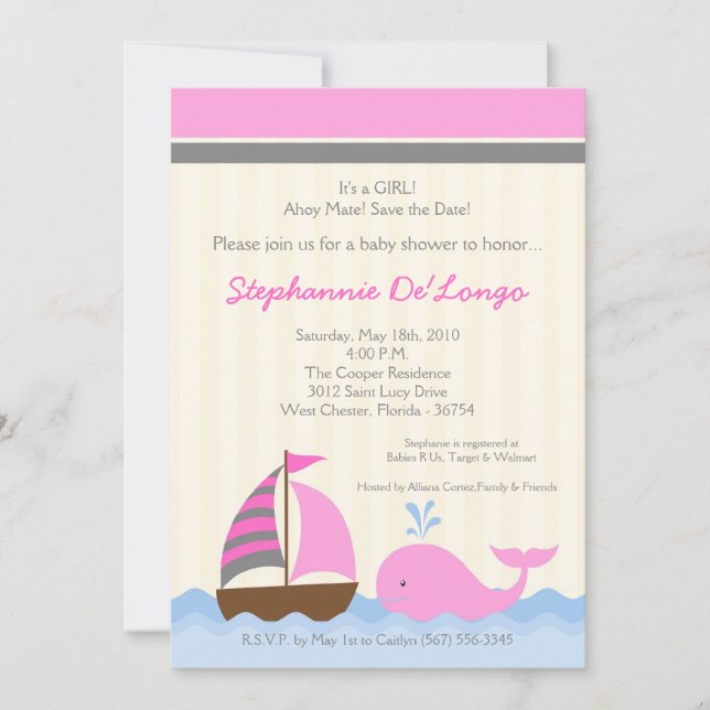 5x7 AhoyNautical Whale Baby shower Invitation (Devant)