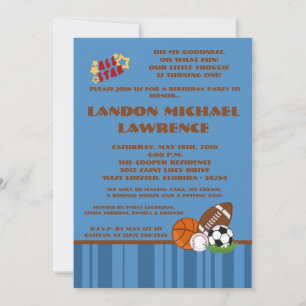 5x7 All Star Blue Birthday Party Invitation