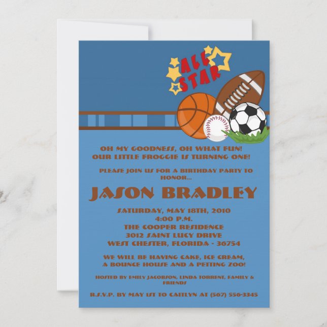 5x7 All Star Blue Birthday Party Invitation (Devant)