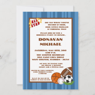 5x7 All Star Blue Birthday Party Invitation