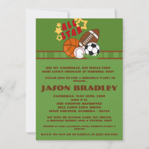 5x7 All Star Green Anniversaire Fête Invitation