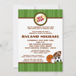 5x7 All Star Green Invitation d'anniversaire