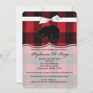 5x7 Anniversaire Invitation Buffle Rouge Plaid Bla