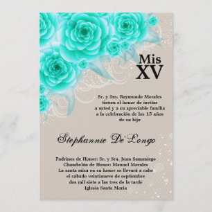 5x7 Aqua Roses Quinceanera Birthday Invitation