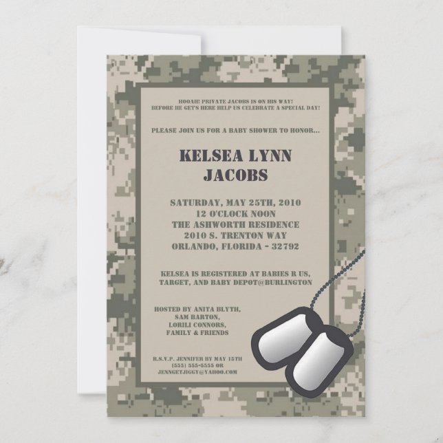 5x7 ARMY Camo ACU Imprimer Baby shower Invitation (Devant)