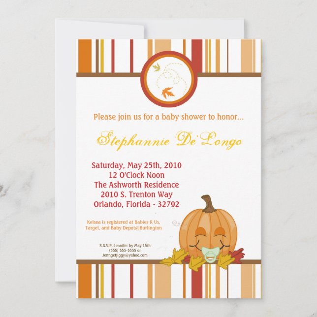 5x7 Automne Citrouille Invitation Baby shower d'au (Devant)