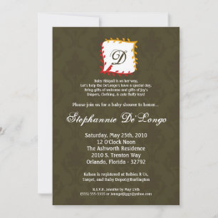 5x7 Automne Damas Mono Baby shower Invitation