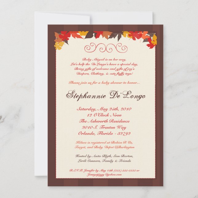 5x7 Automne Feuilles Baby shower Invitation (Devant)