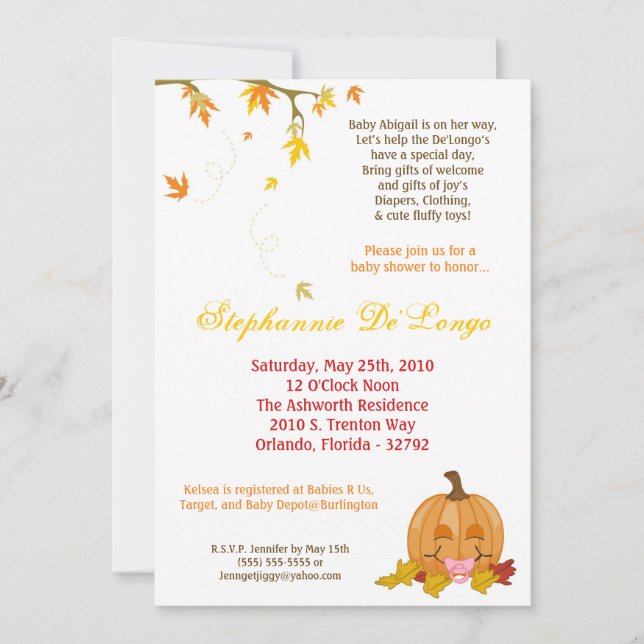 5x7 Automne L'Automne Laisse Une Invitation Baby s (Devant)