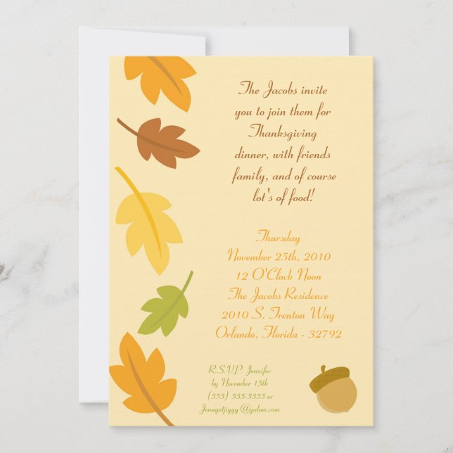 5x7 Autumn Fall Leaves Thanksgiving Invitation (Front)