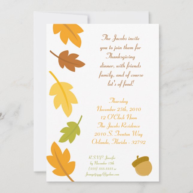 5x7 Autumn Fall Leaves Thanksgiving Invitation (Front)