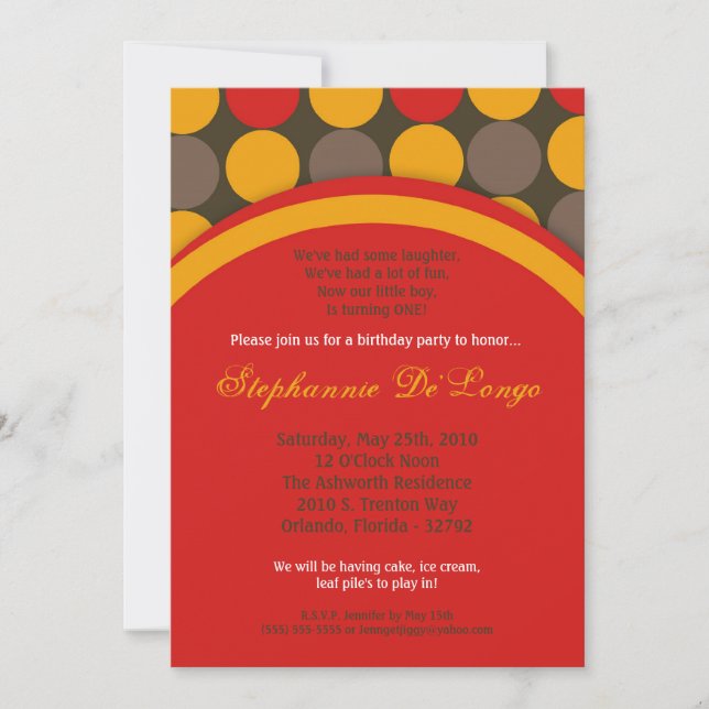 5x7 Autumn Fall Polka Dot Birthday Part Invitation (Front)