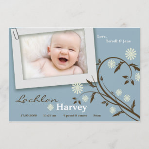 5x7 Baby Boy Blue Floral Photo Faire-part de naiss