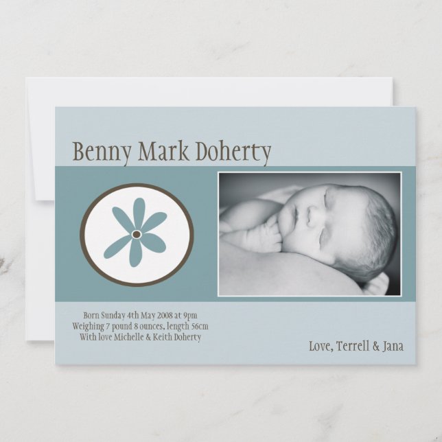 5x7 Baby Boy Blue Flower Photo Faire-part de naiss (Devant)