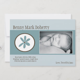 5x7 Baby Boy Blue Flower Photo Faire-part de naiss