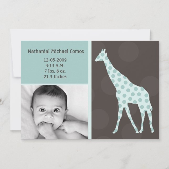 5x7 Baby Boy BlueGiraffe Faire-part de naissance p (Devant)