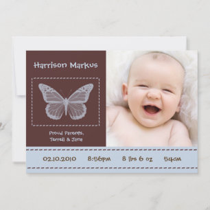 5x7 Baby Boy Butterfly Photo Faire-part de naissan